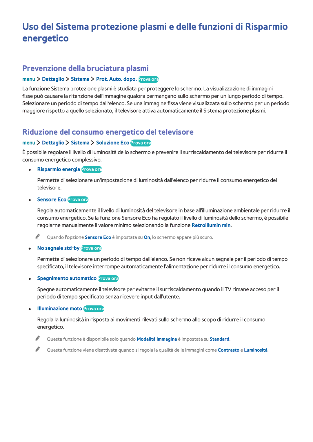 Samsung UE24LS001AUXZT manual Prevenzione della bruciatura plasmi, Riduzione del consumo energetico del televisore 