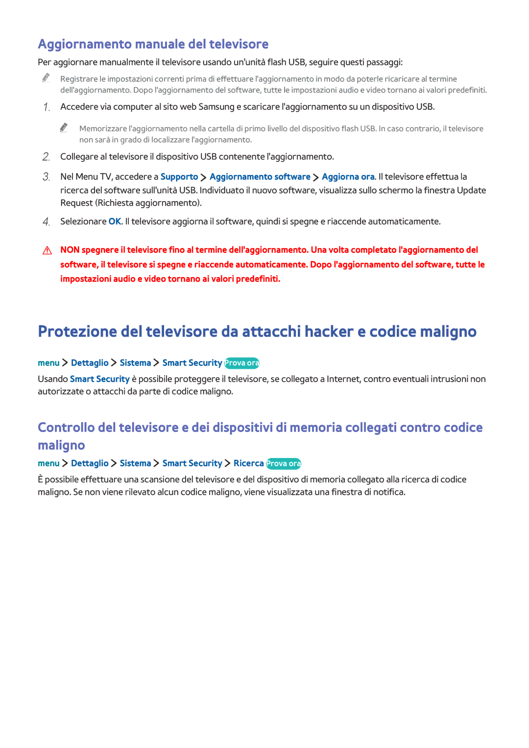 Samsung UE40LS001AUXZT Aggiornamento manuale del televisore, Menu Dettaglio Sistema Smart Security Prova ora 