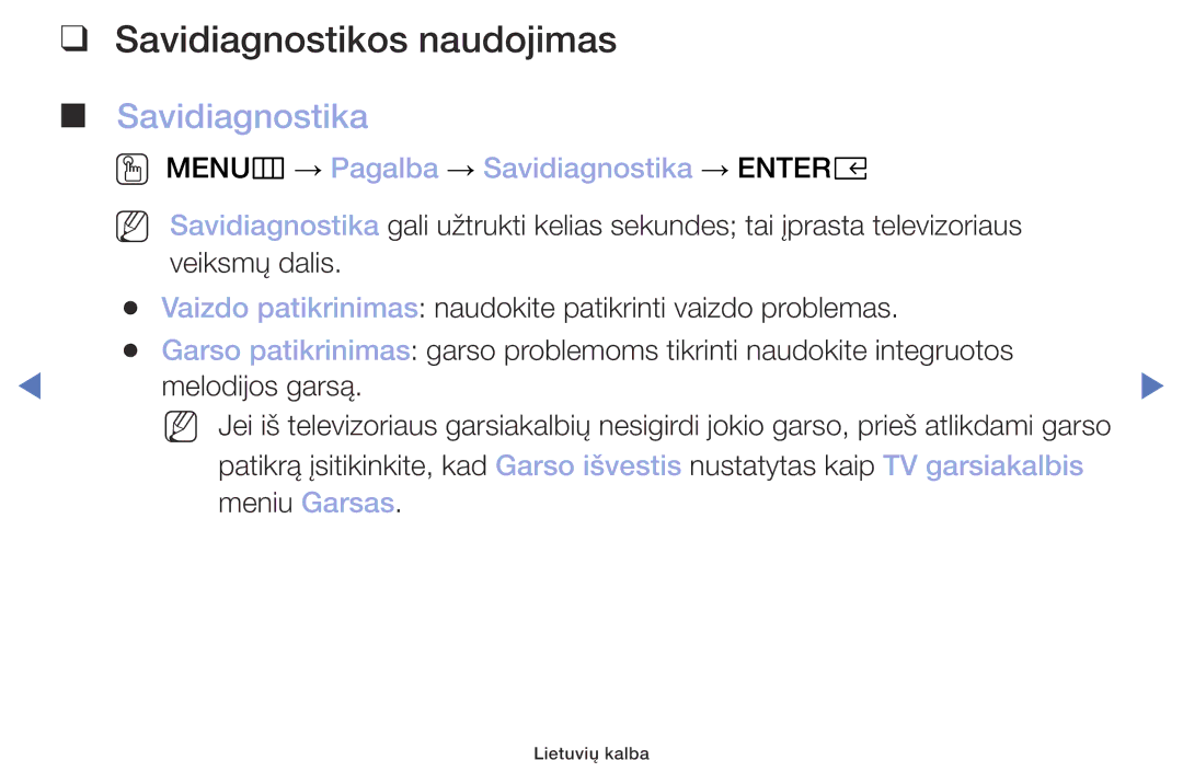 Samsung UE32M4002AKXXH manual Savidiagnostikos naudojimas, OO MENUm → Pagalba → Savidiagnostika → Entere 