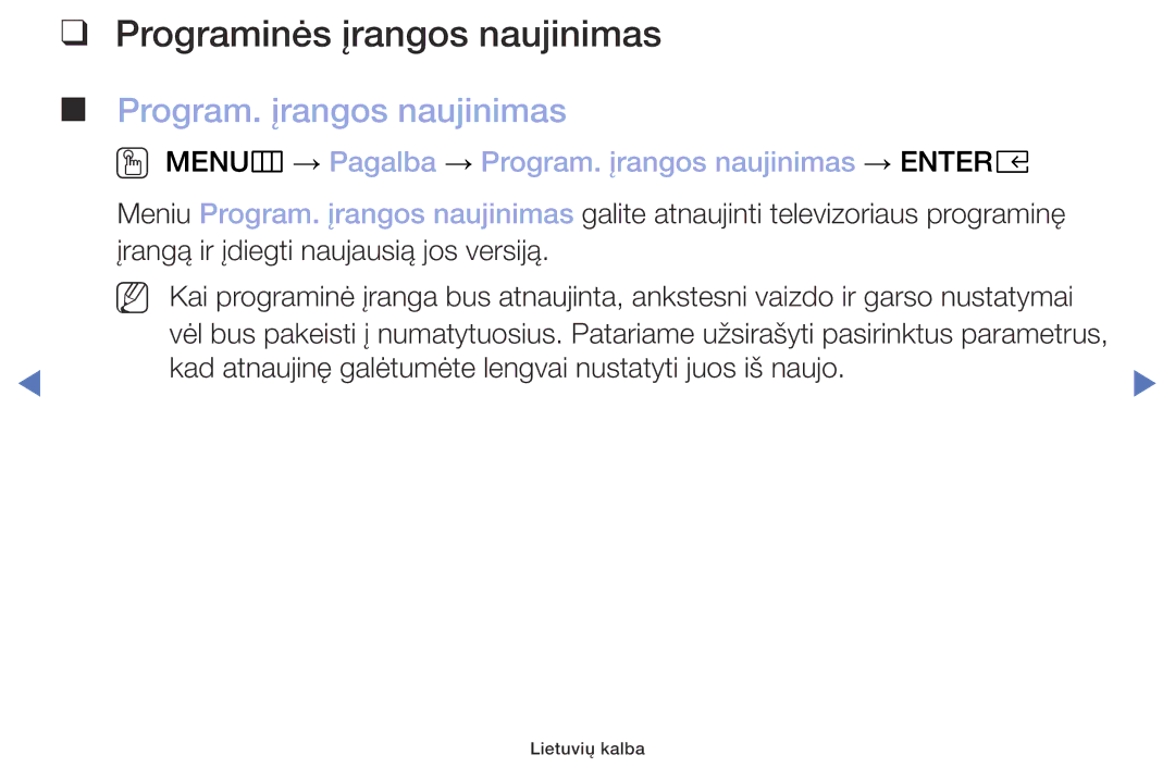 Samsung UE32M4002AKXXH manual Programinės įrangos naujinimas, Program. įrangos naujinimas 