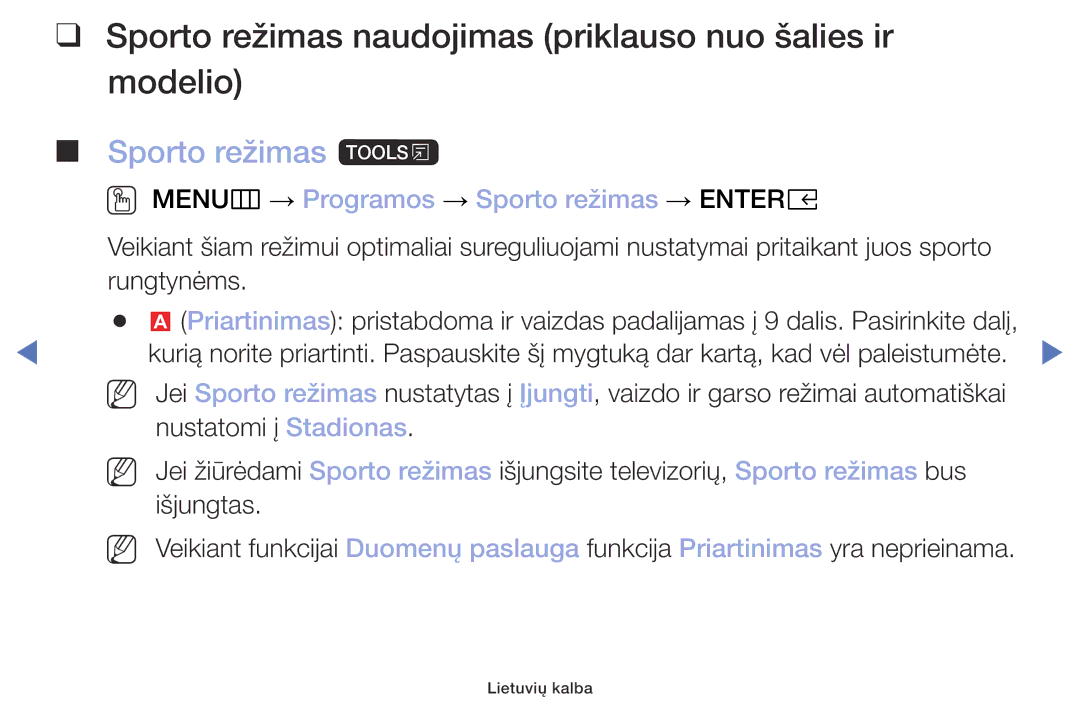 Samsung UE32M4002AKXXH manual Sporto režimas naudojimas priklauso nuo šalies ir modelio, Sporto režimas t 