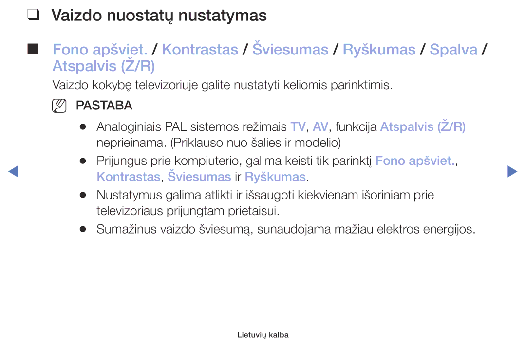 Samsung UE32M4002AKXXH manual Vaizdo nuostatų nustatymas, Kontrastas, Šviesumas ir Ryškumas 