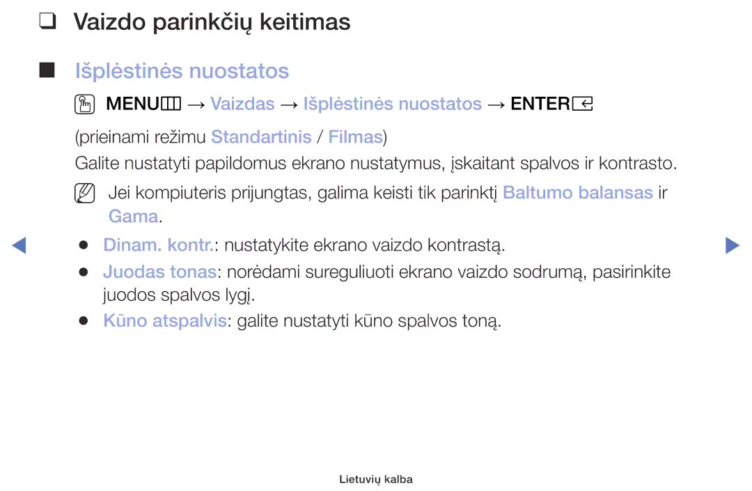 Samsung UE32M4002AKXXH manual Vaizdo parinkčių keitimas, Išplėstinės nuostatos, Gama 