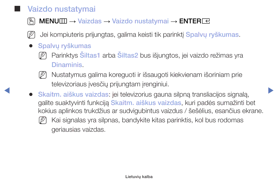 Samsung UE32M4002AKXXH manual OO MENUm → Vaizdas → Vaizdo nustatymai → Entere, Spalvų ryškumas, Dinaminis 