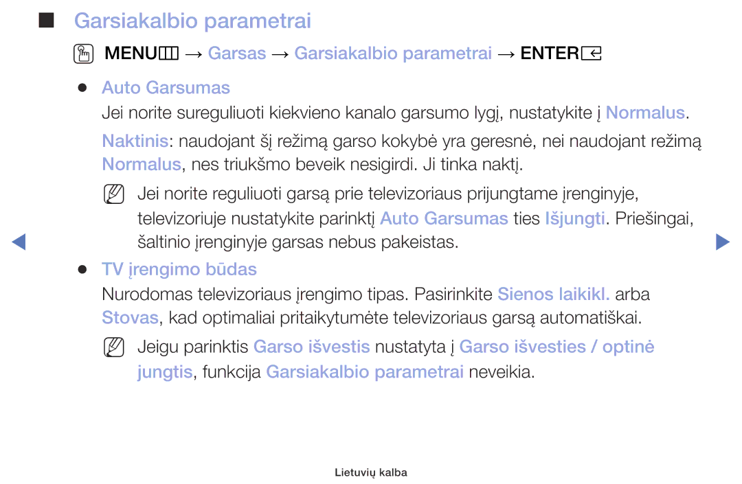 Samsung UE32M4002AKXXH manual Garsiakalbio parametrai, TV įrengimo būdas 