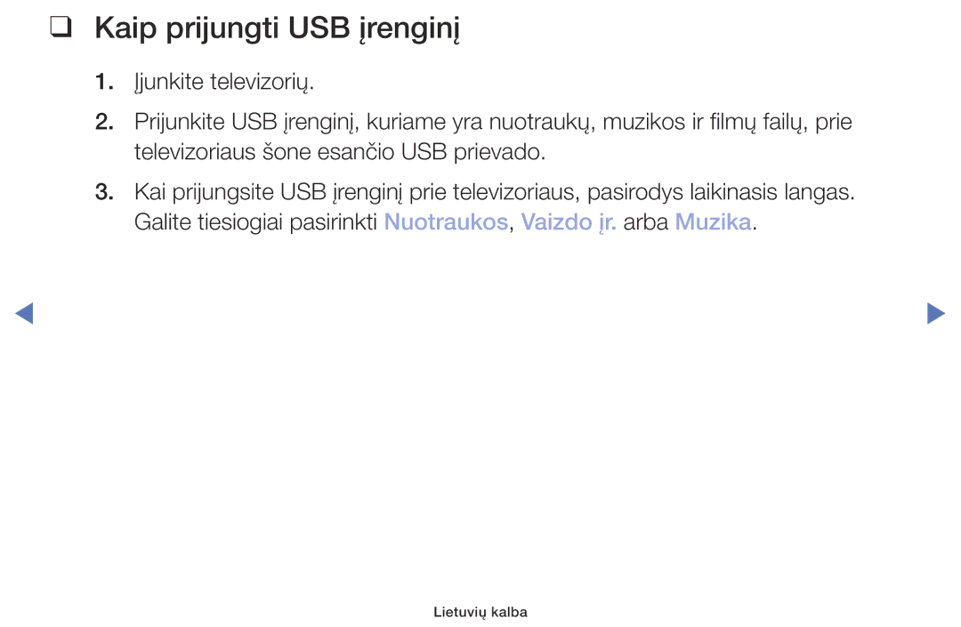 Samsung UE32M4002AKXXH manual Kaip prijungti USB įrenginį 