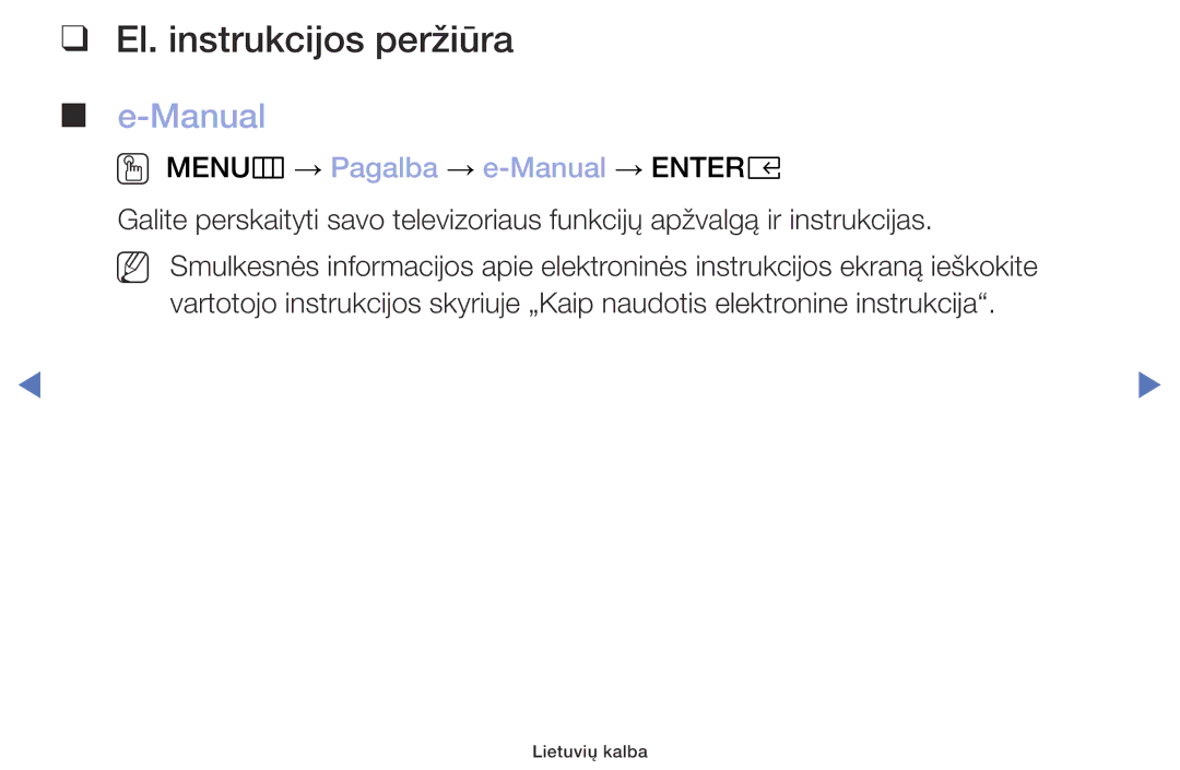 Samsung UE32M4002AKXXH manual El. instrukcijos peržiūra, OO MENUm → Pagalba → e-Manual → Entere 