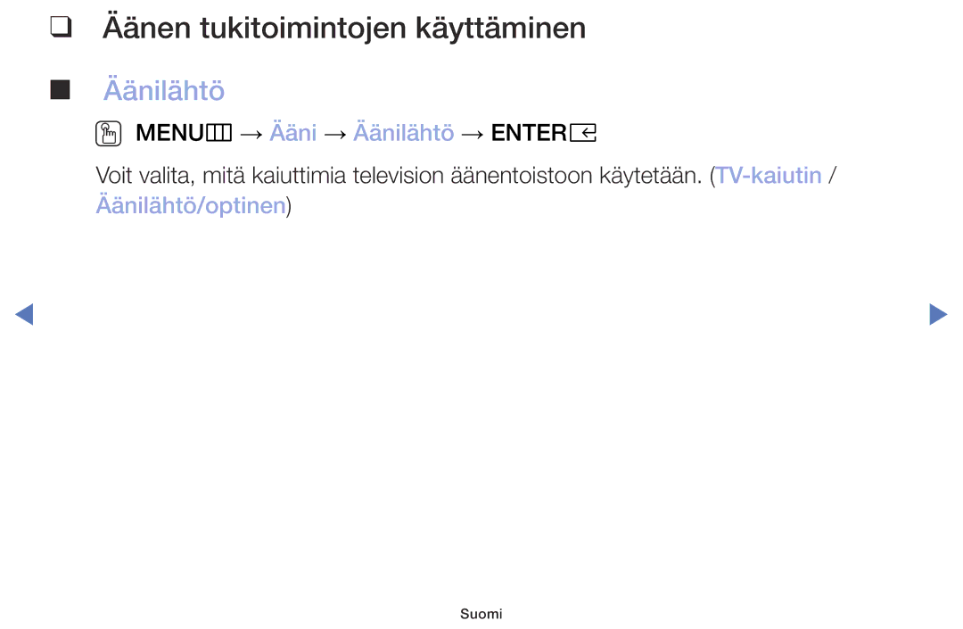 Samsung UE32M4005AKXXC, UE49M5005AKXXC, UE32M5005AKXXC, UE40M5005AKXXC manual Äänen tukitoimintojen käyttäminen, Äänilähtö 