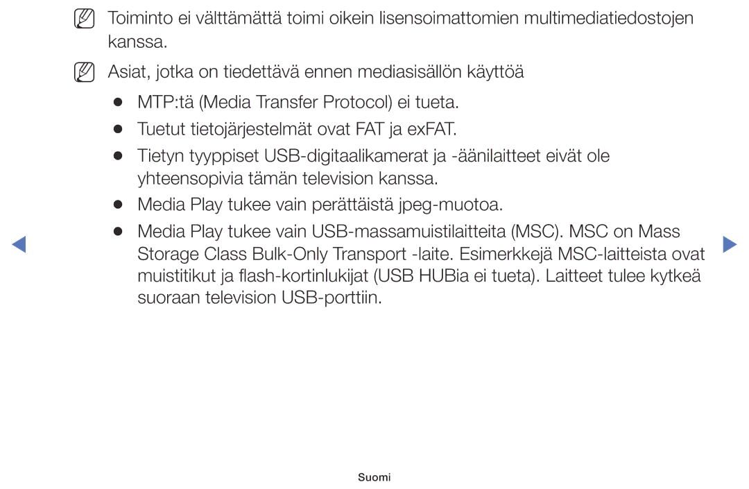 Samsung UE32M5005AKXXC, UE32M4005AKXXC, UE49M5005AKXXC, UE40M5005AKXXC manual Suoraan television USB-porttiin 