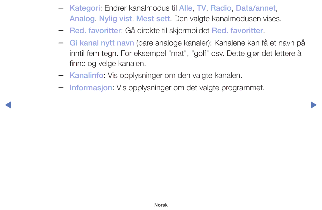 Samsung UE49M5005AKXXC, UE32M4005AKXXC, UE32M5005AKXXC manual Kategori Endrer kanalmodus til Alle, TV, Radio, Data/annet 