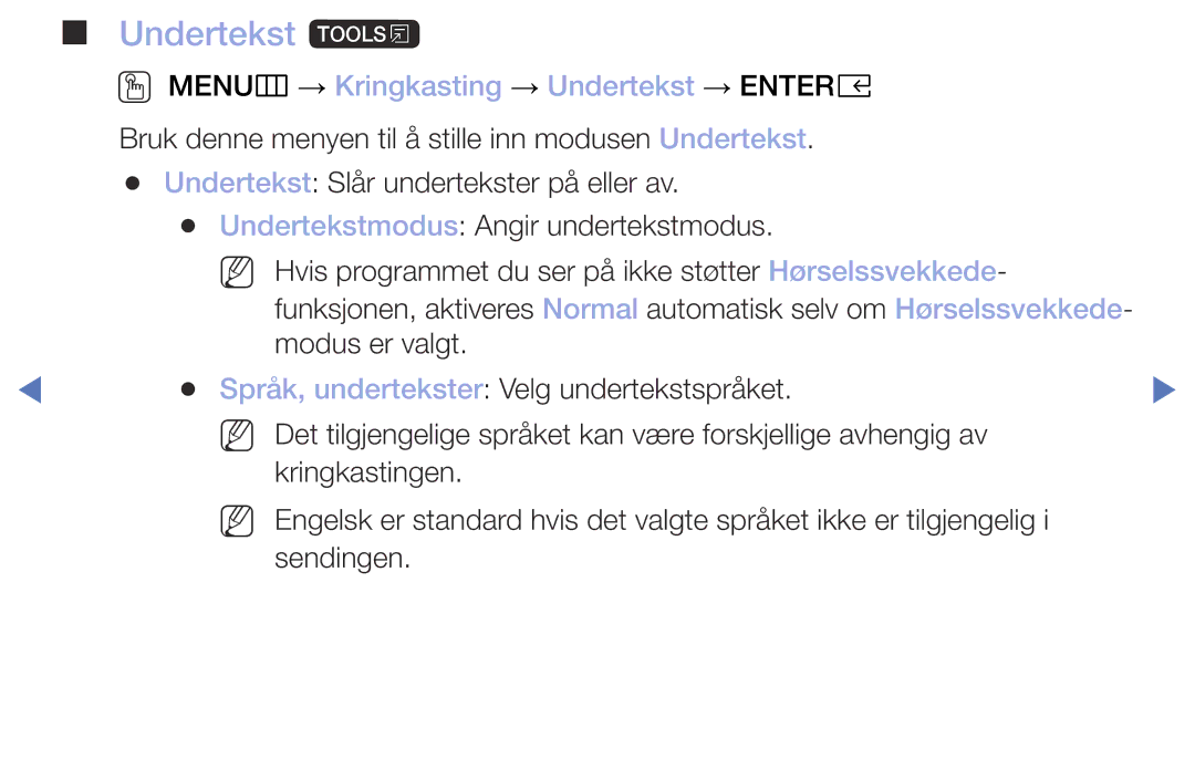 Samsung UE49M5005AKXXC, UE32M4005AKXXC, UE32M5005AKXXC manual Undertekst t, OO MENUm → Kringkasting → Undertekst → Entere 