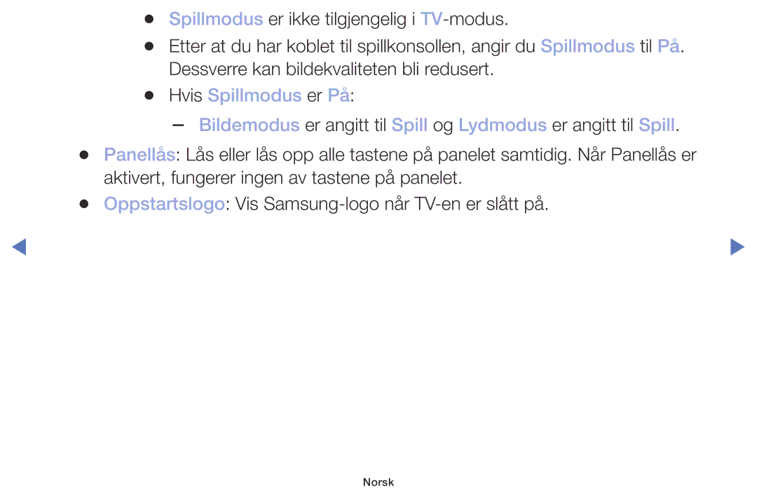 Samsung UE49M5005AKXXC, UE32M4005AKXXC, UE32M5005AKXXC, UE40M5005AKXXC manual Hvis Spillmodus er På 