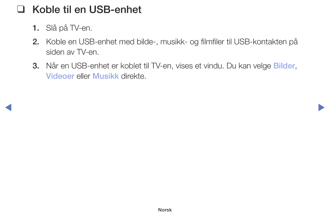 Samsung UE49M5005AKXXC, UE32M4005AKXXC, UE32M5005AKXXC, UE40M5005AKXXC manual Koble til en USB-enhet 