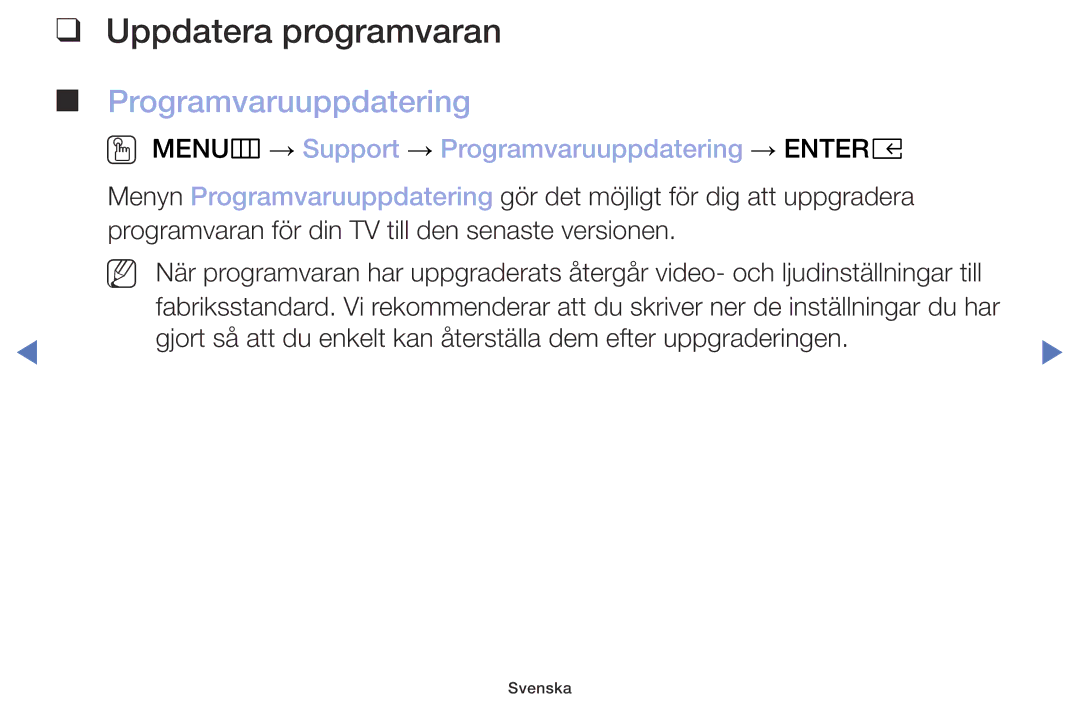 Samsung UE32M5005AKXXC, UE32M4005AKXXC, UE49M5005AKXXC, UE40M5005AKXXC manual Uppdatera programvaran, Programvaruuppdatering 