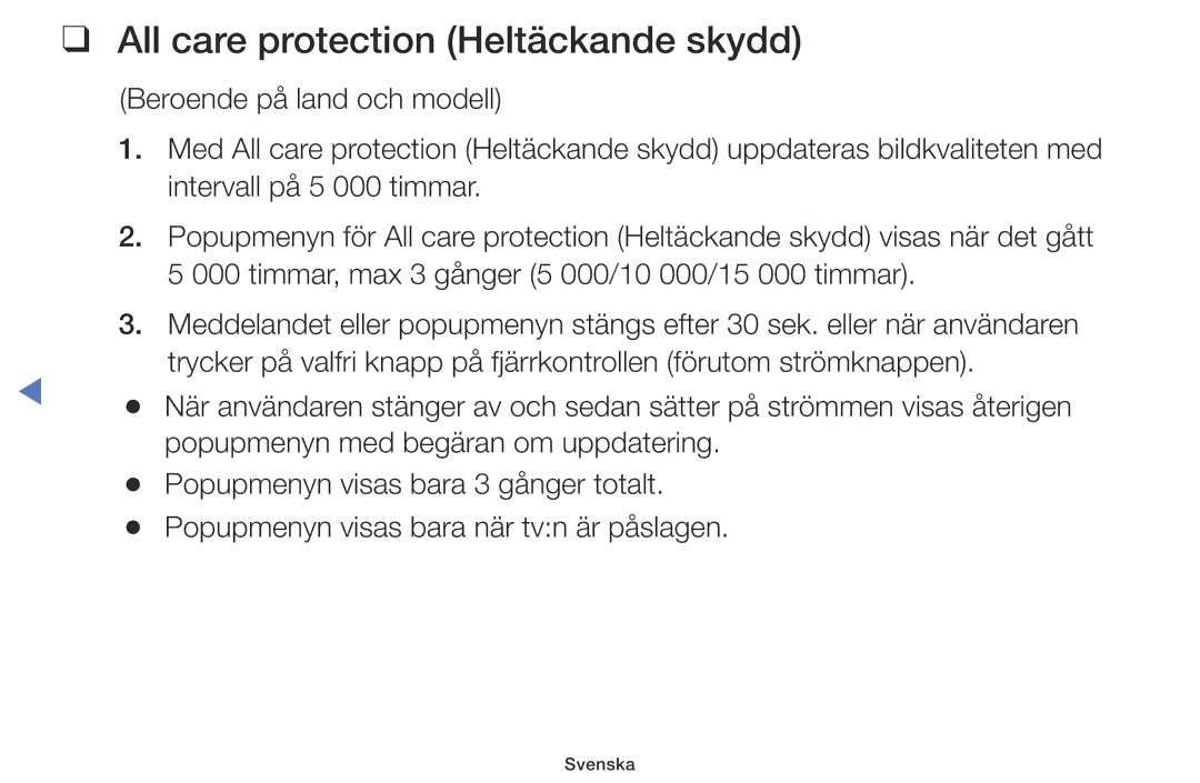 Samsung UE32M5005AKXXC, UE32M4005AKXXC, UE49M5005AKXXC, UE40M5005AKXXC manual All care protection Heltäckande skydd 