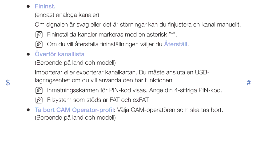 Samsung UE40M5005AKXXC, UE32M4005AKXXC, UE49M5005AKXXC, UE32M5005AKXXC manual Fininst, Överför kanallista 