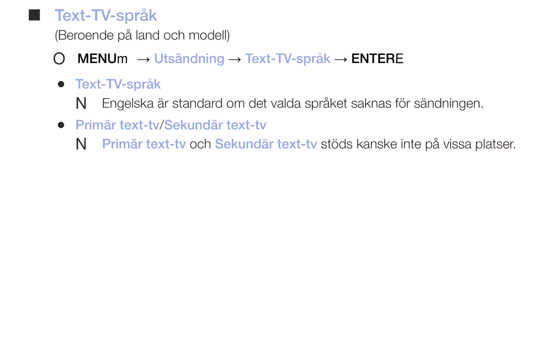 Samsung UE49M5005AKXXC, UE32M4005AKXXC, UE32M5005AKXXC, UE40M5005AKXXC manual Text-TV-språk 