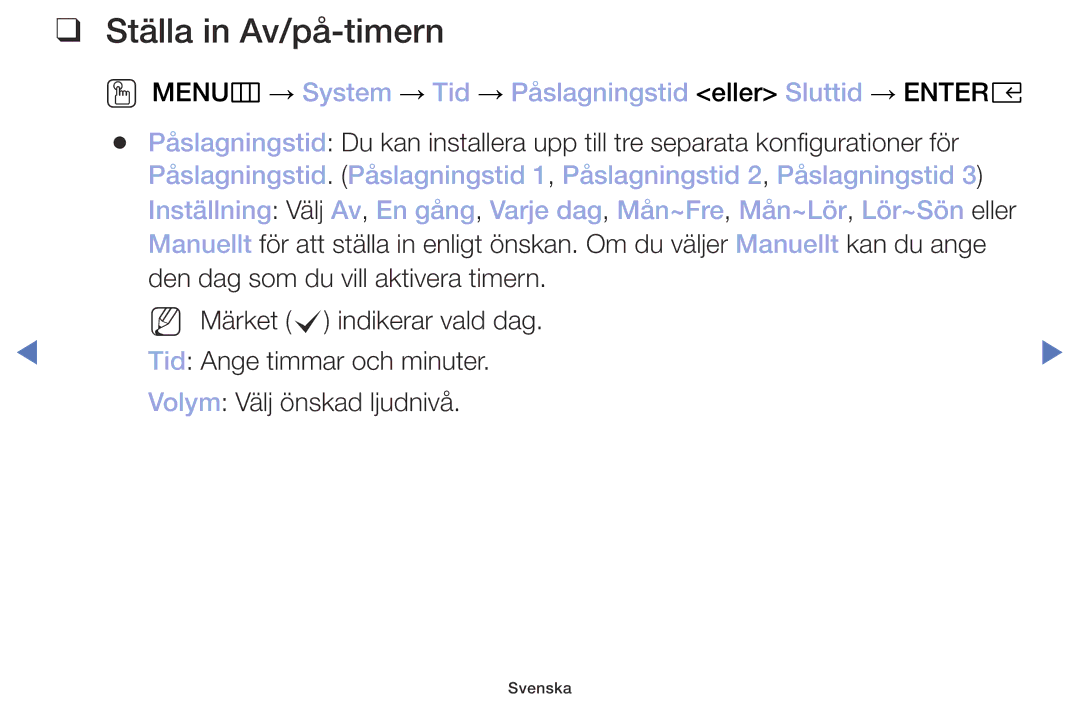 Samsung UE40M5005AKXXC, UE32M4005AKXXC, UE49M5005AKXXC, UE32M5005AKXXC manual Ställa in Av/på-timern 