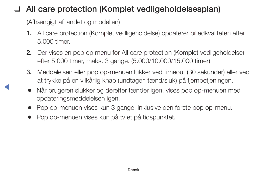 Samsung UE32M5005AKXXC, UE32M4005AKXXC, UE49M5005AKXXC, UE40M5005AKXXC manual All care protection Komplet vedligeholdelsesplan 