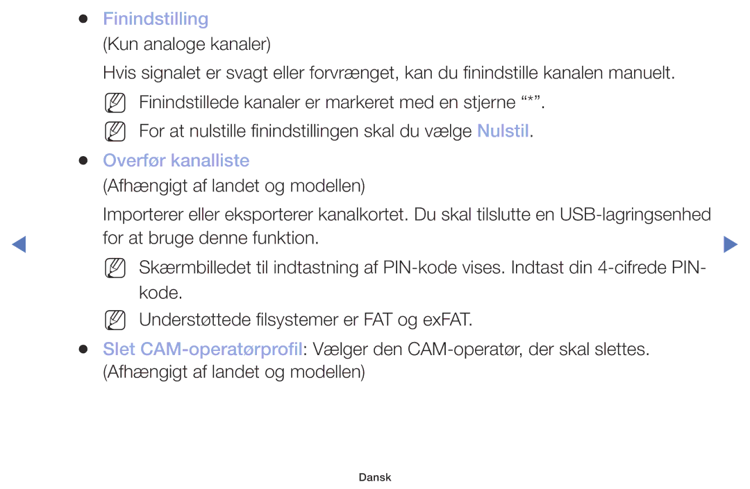 Samsung UE40M5005AKXXC, UE32M4005AKXXC, UE49M5005AKXXC, UE32M5005AKXXC manual Finindstilling, Overfør kanalliste 