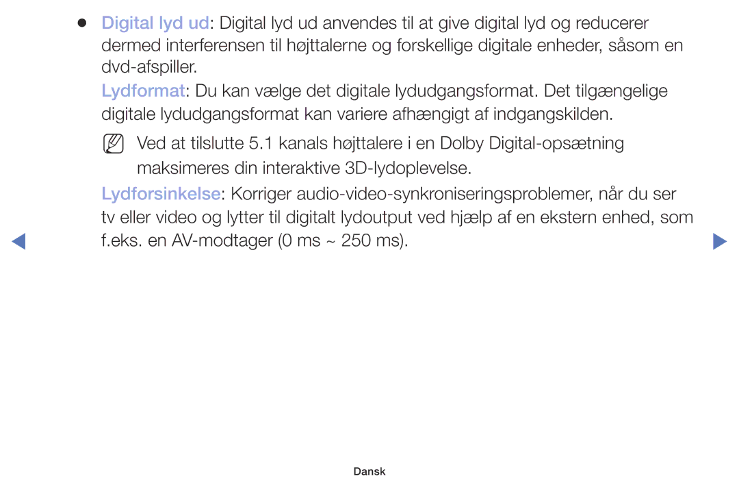 Samsung UE49M5005AKXXC, UE32M4005AKXXC, UE32M5005AKXXC, UE40M5005AKXXC manual Eks. en AV-modtager 0 ms ~ 250 ms 