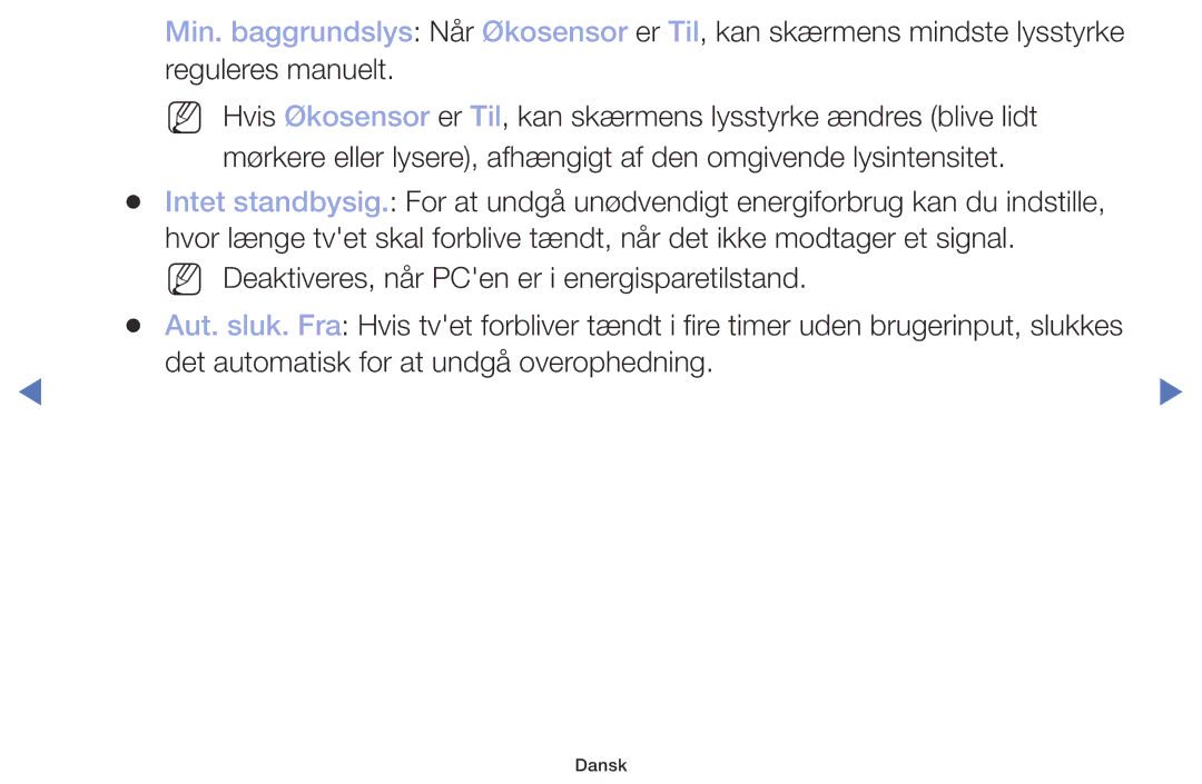 Samsung UE49M5005AKXXC, UE32M4005AKXXC, UE32M5005AKXXC, UE40M5005AKXXC manual Det automatisk for at undgå overophedning 