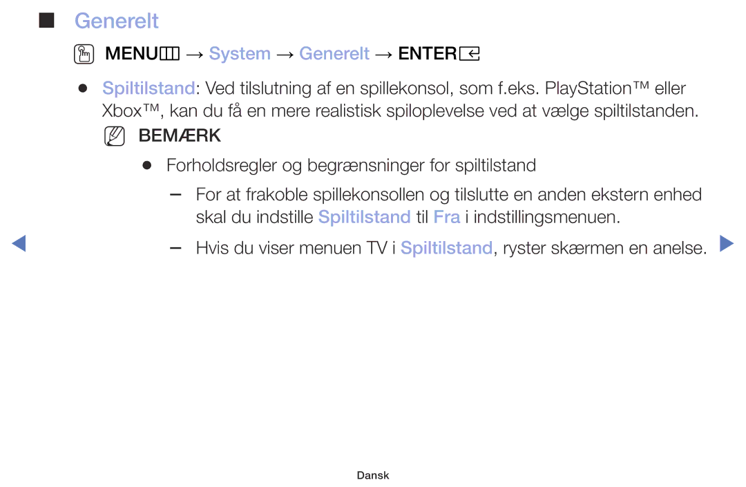 Samsung UE32M4005AKXXC, UE49M5005AKXXC, UE32M5005AKXXC, UE40M5005AKXXC manual OO MENUm → System → Generelt → Entere 