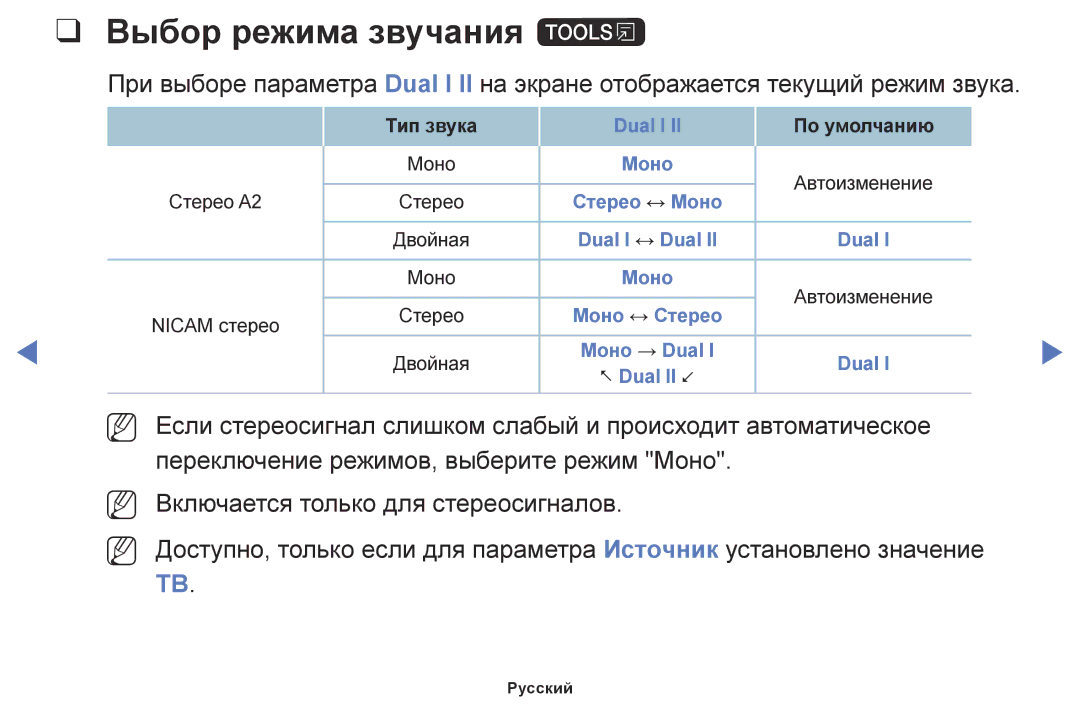 Samsung UE32M4000AUXRU, UE32M5000AKXRU, UE40M5000AUXRU, UE49M5500AUXRU, UE43M5550AUXRU, UE55M5510AUXRU Выбор режима звучания t 