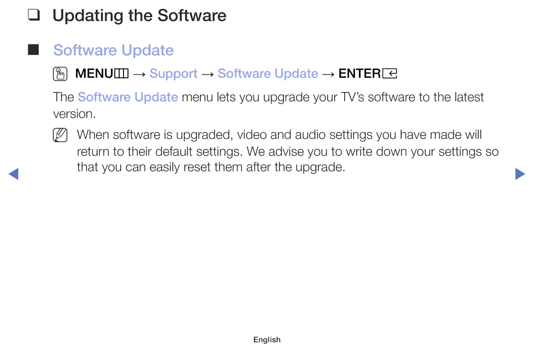 Samsung UE40M5002AKXXH, UE32M5002AKXXH manual Updating the Software, OO MENUm → Support → Software Update → Entere 