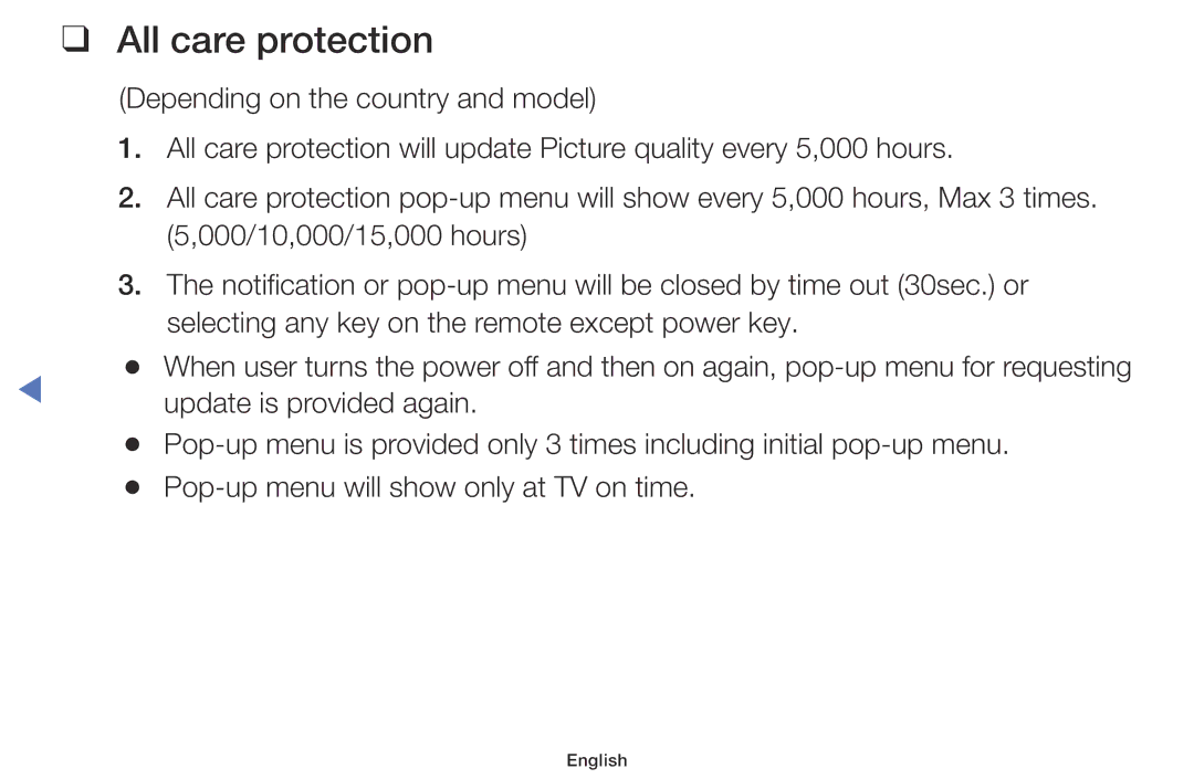 Samsung UE40M5002AKXXH, UE32M5002AKXXH, UE32M4002AKXXH, UE49M5002AKXXH manual All care protection 