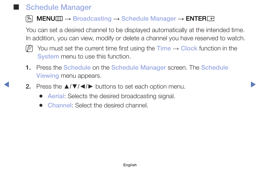 Samsung UE32M5002AKXXH, UE32M4002AKXXH, UE40M5002AKXXH manual OO MENUm → Broadcasting → Schedule Manager → Entere 