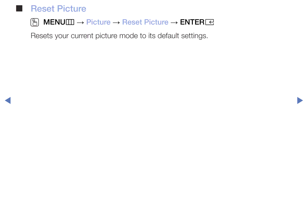 Samsung UE49M5002AKXXH, UE32M5002AKXXH, UE32M4002AKXXH, UE40M5002AKXXH manual OO MENUm → Picture → Reset Picture → Entere 