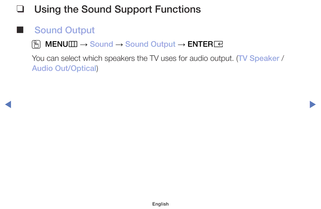 Samsung UE32M5002AKXXH, UE32M4002AKXXH Using the Sound Support Functions, OO MENUm → Sound → Sound Output → Entere 