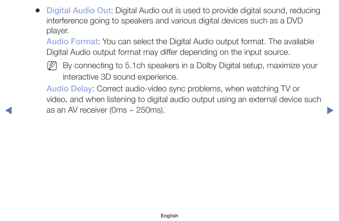 Samsung UE32M4002AKXXH, UE32M5002AKXXH, UE40M5002AKXXH, UE49M5002AKXXH manual As an AV receiver 0ms ~ 250ms 