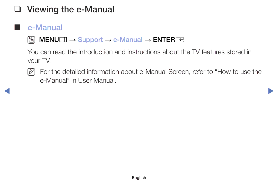 Samsung UE49M5002AKXXH, UE32M5002AKXXH, UE32M4002AKXXH manual Viewing the e-Manual, OO MENUm → Support → e-Manual → Entere 