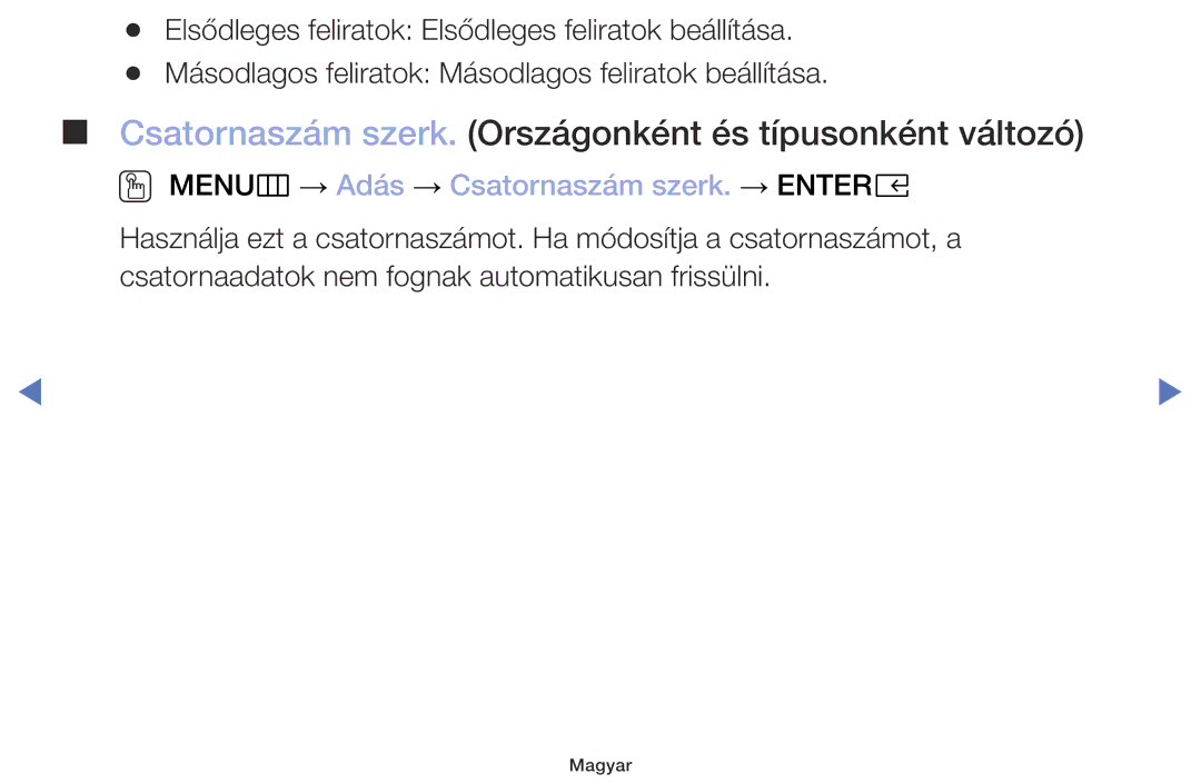 Samsung UE40M5002AKXXH, UE32M5002AKXXH, UE32M4002AKXXH manual Csatornaszám szerk. Országonként és típusonként változó 