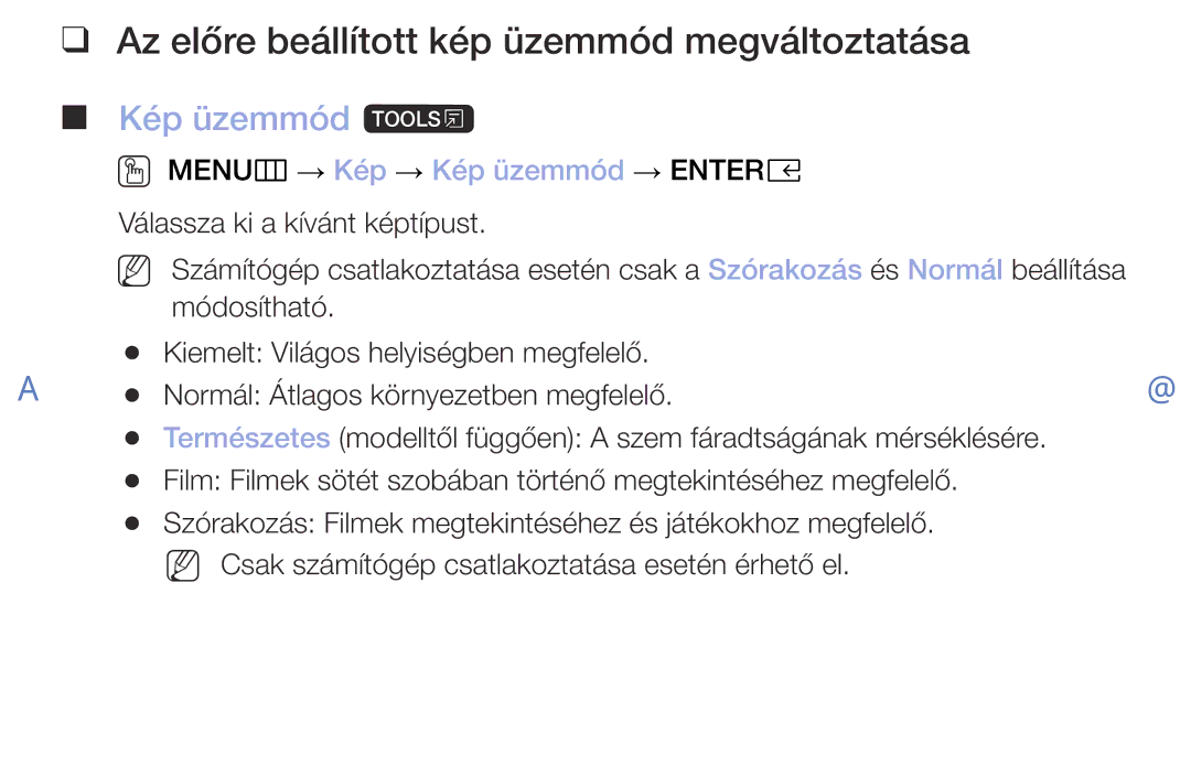 Samsung UE32M4002AKXXH, UE32M5002AKXXH, UE40M5002AKXXH manual Az előre beállított kép üzemmód megváltoztatása, Kép üzemmód t 