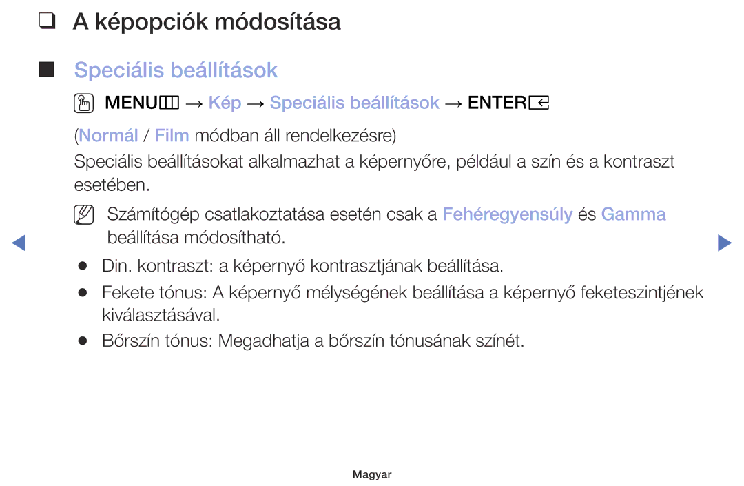 Samsung UE32M4002AKXXH, UE32M5002AKXXH manual Képopciók módosítása, OO MENUm → Kép → Speciális beállítások → Entere 