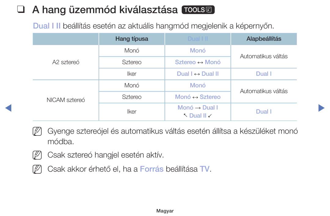 Samsung UE49M5002AKXXH, UE32M5002AKXXH, UE32M4002AKXXH, UE40M5002AKXXH manual Hang üzemmód kiválasztása t, Nn Nn 