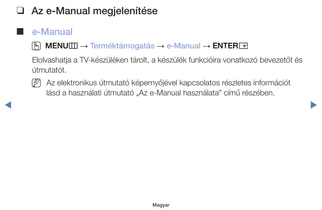 Samsung UE49M5002AKXXH, UE32M5002AKXXH manual Az e-Manual megjelenítése, OO MENUm → Terméktámogatás → e-Manual → Entere 