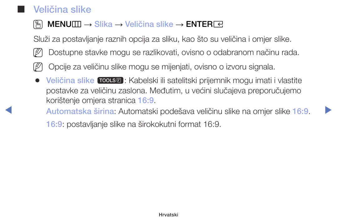 Samsung UE49M5002AKXXH, UE32M5002AKXXH, UE32M4002AKXXH, UE40M5002AKXXH manual OO MENUm → Slika → Veličina slike → Entere 