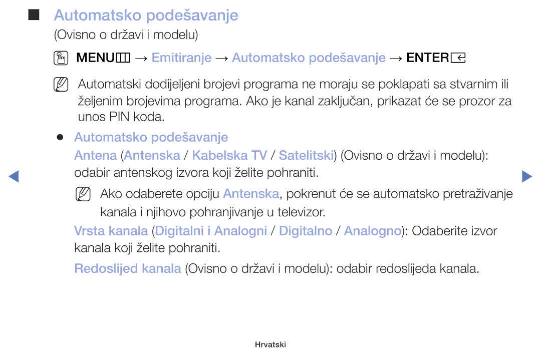 Samsung UE32M5002AKXXH, UE32M4002AKXXH, UE40M5002AKXXH manual OO MENUm → Emitiranje → Automatsko podešavanje → Entere 