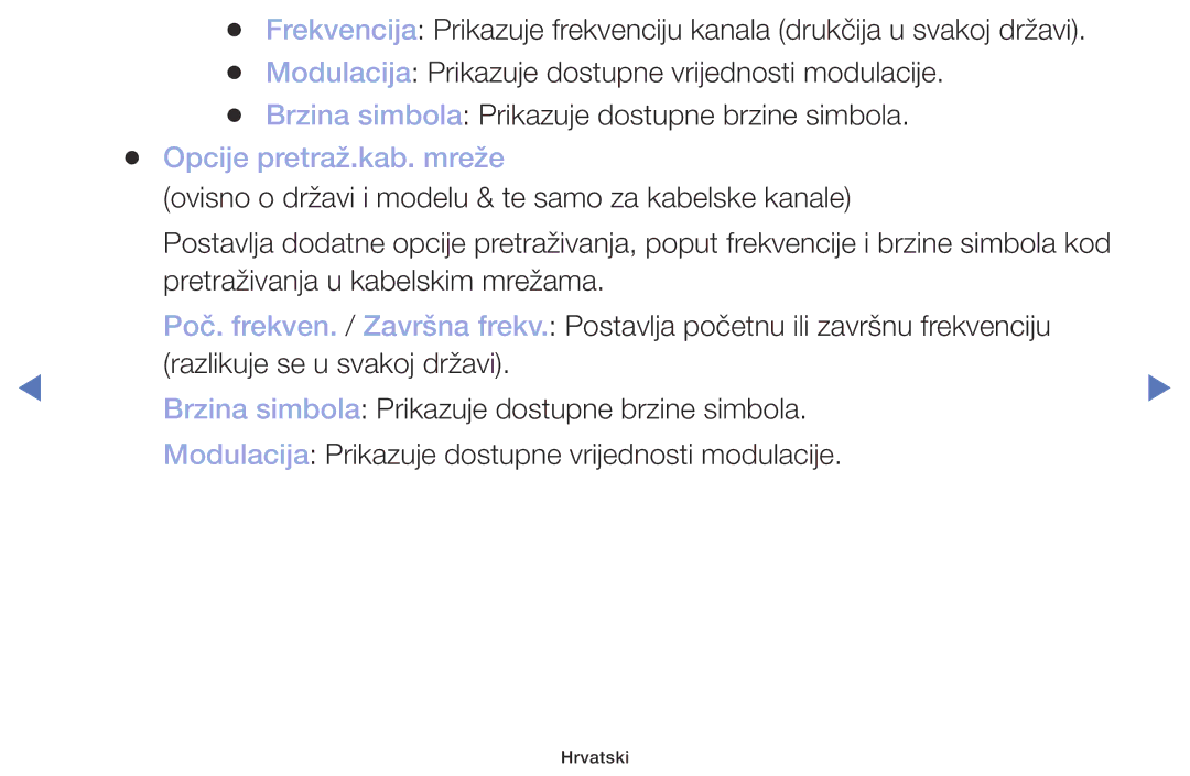 Samsung UE40M5002AKXXH, UE32M5002AKXXH, UE32M4002AKXXH, UE49M5002AKXXH manual Opcije pretraž.kab. mreže 