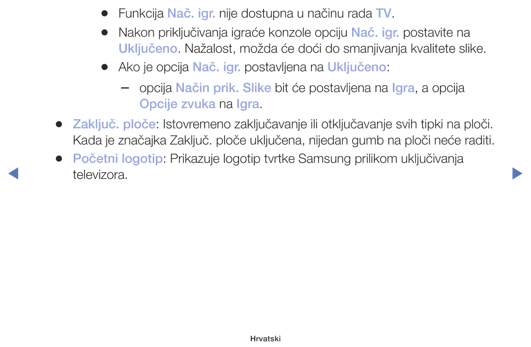 Samsung UE32M4002AKXXH, UE32M5002AKXXH manual Funkcija Nač. igr. nije dostupna u načinu rada TV, Opcije zvuka na Igra 