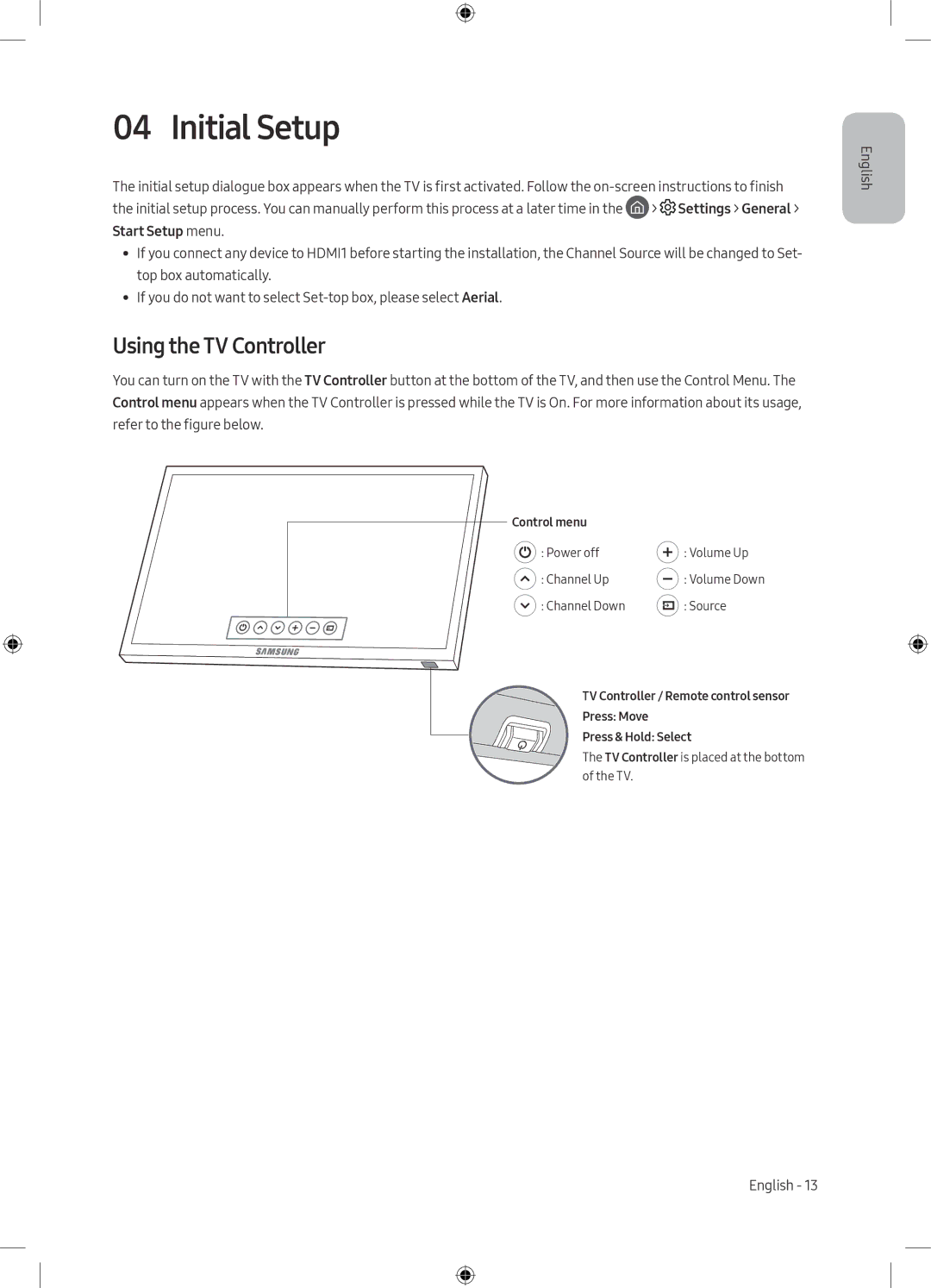 Samsung UE49M5572AUXXH, UE32M5502AKXXH, UE55M5502AKXXH, UE49M5602AKXXH, UE49M5582AUXXH Initial Setup, Using the TV Controller 