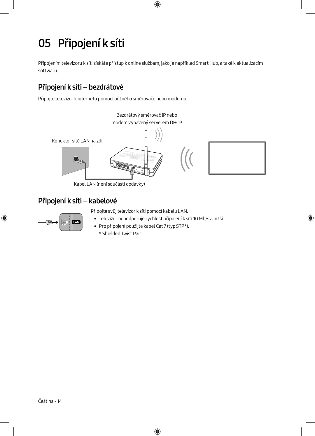 Samsung UE55M5502AKXXH, UE32M5502AKXXH manual 05 Připojení k síti, Připojení k síti bezdrátové, Připojení k síti kabelové 