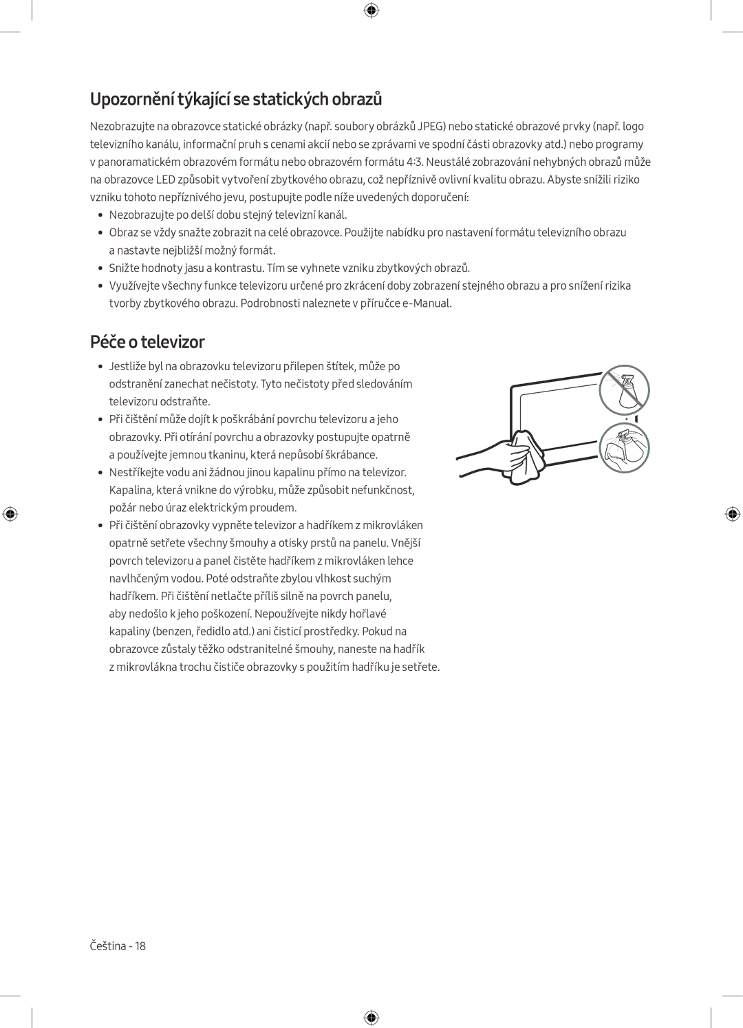 Samsung UE55M5572AUXXH, UE32M5502AKXXH, UE55M5502AKXXH manual Upozornění týkající se statických obrazů, Péče o televizor 