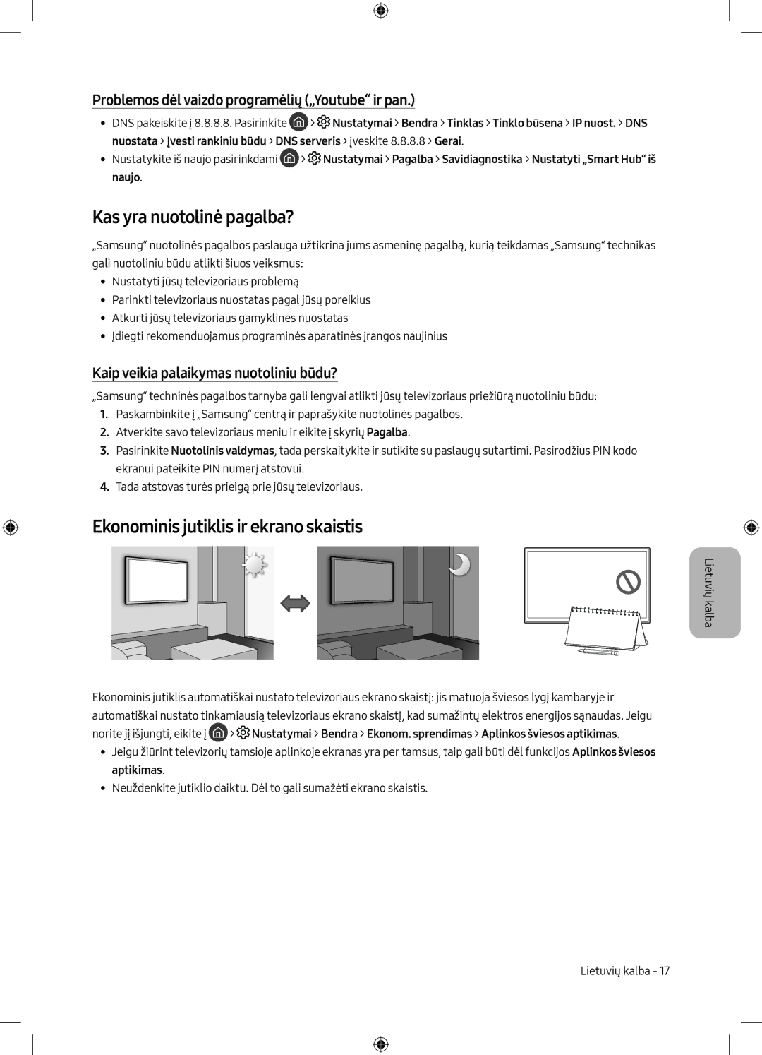 Samsung UE49M5582AUXXH, UE32M5502AKXXH manual Kas yra nuotolinė pagalba?, Ekonominis jutiklis ir ekrano skaistis, Naujo 