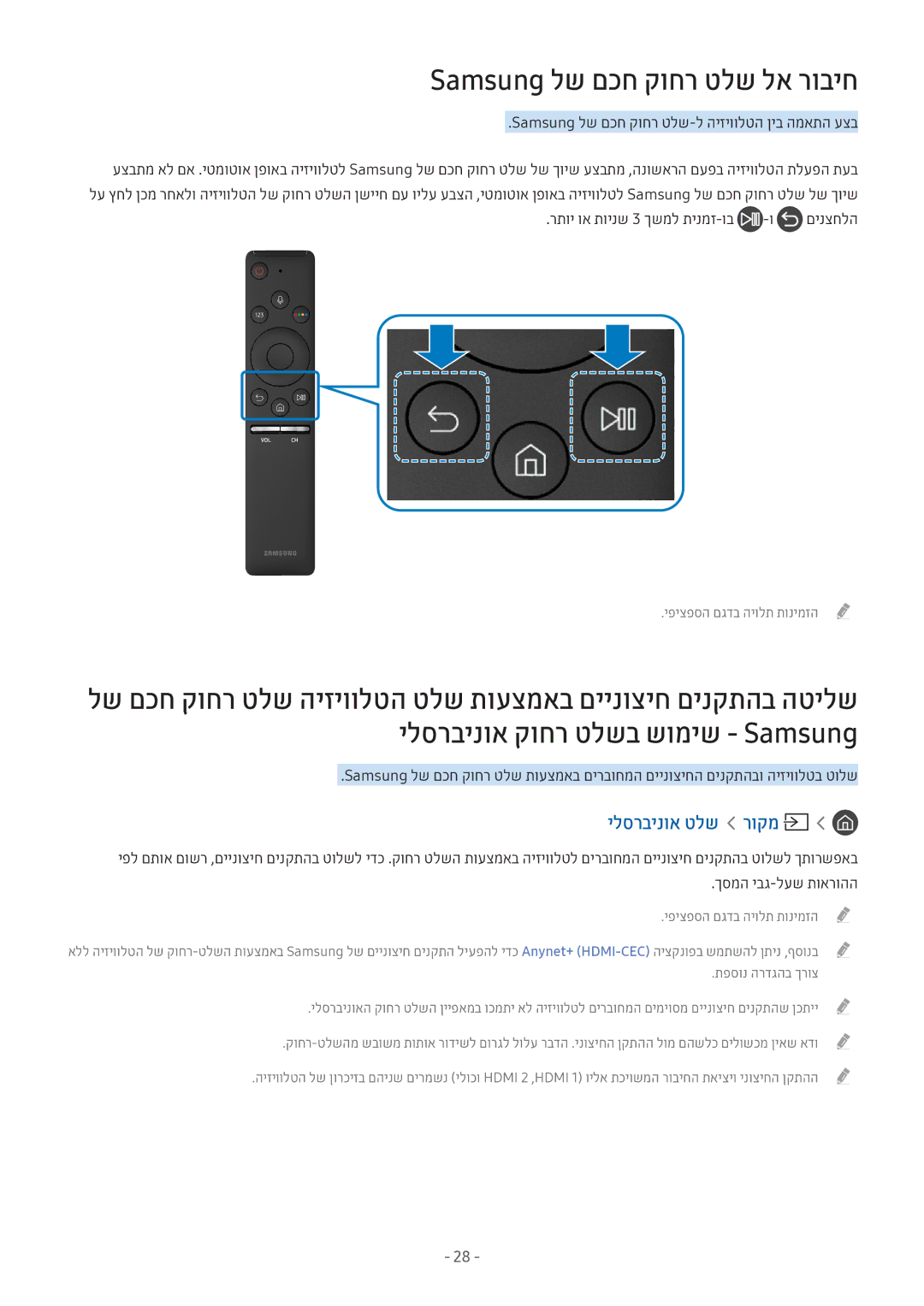 Samsung UE49M5582AUXXH manual Samsung לש םכח קוחר טלש לא רוביח, ילסרבינוא טלש רוקמ, רתוי וא תוינש 3 ךשמל תינמז-וב םינצחלה 