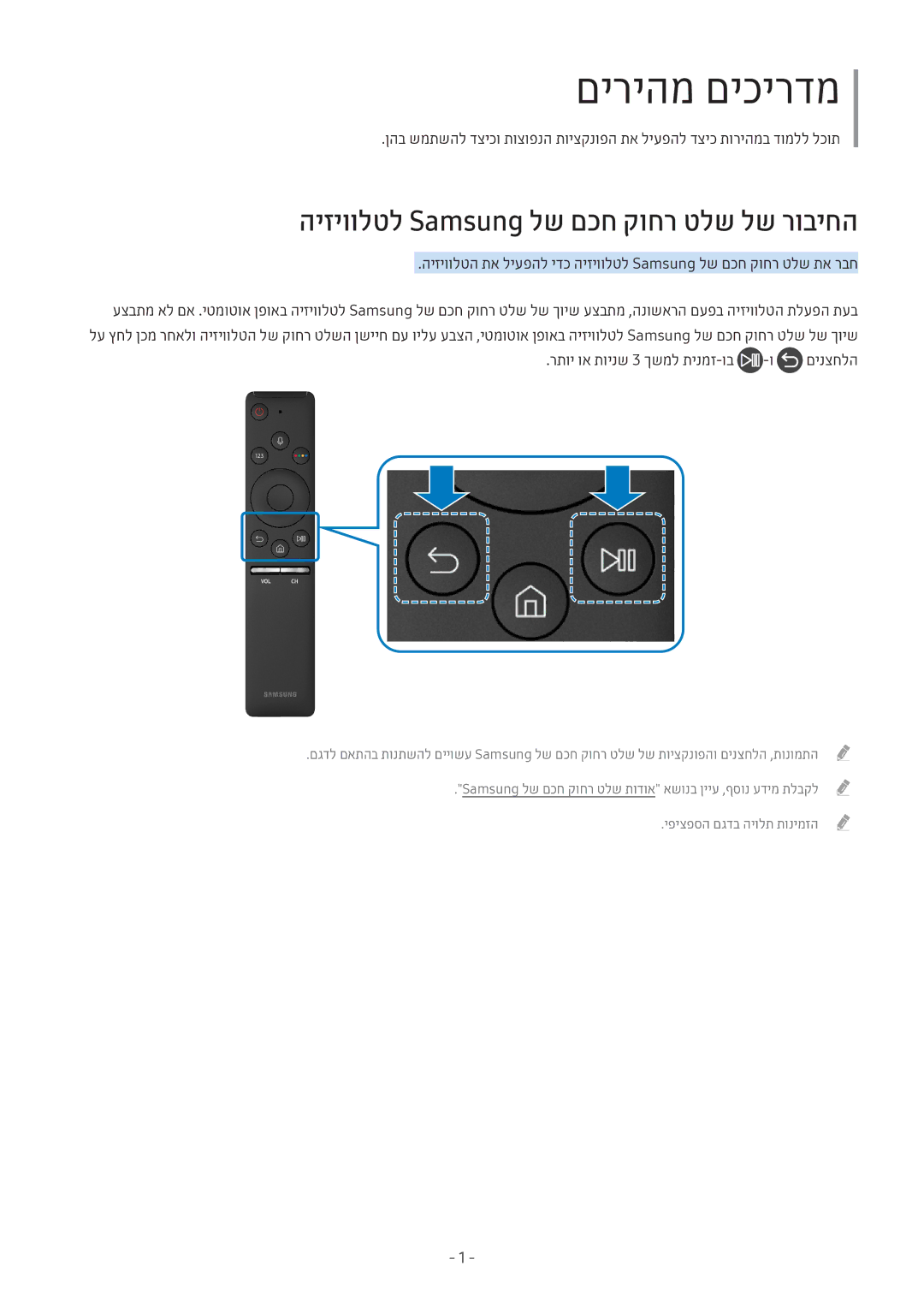 Samsung UE55M6372AUXXH manual היזיוולטל Samsung לש םכח קוחר טלש לש רוביחה, רתוי וא תוינש 3 ךשמל תינמז-וב -ו םינצחלה 